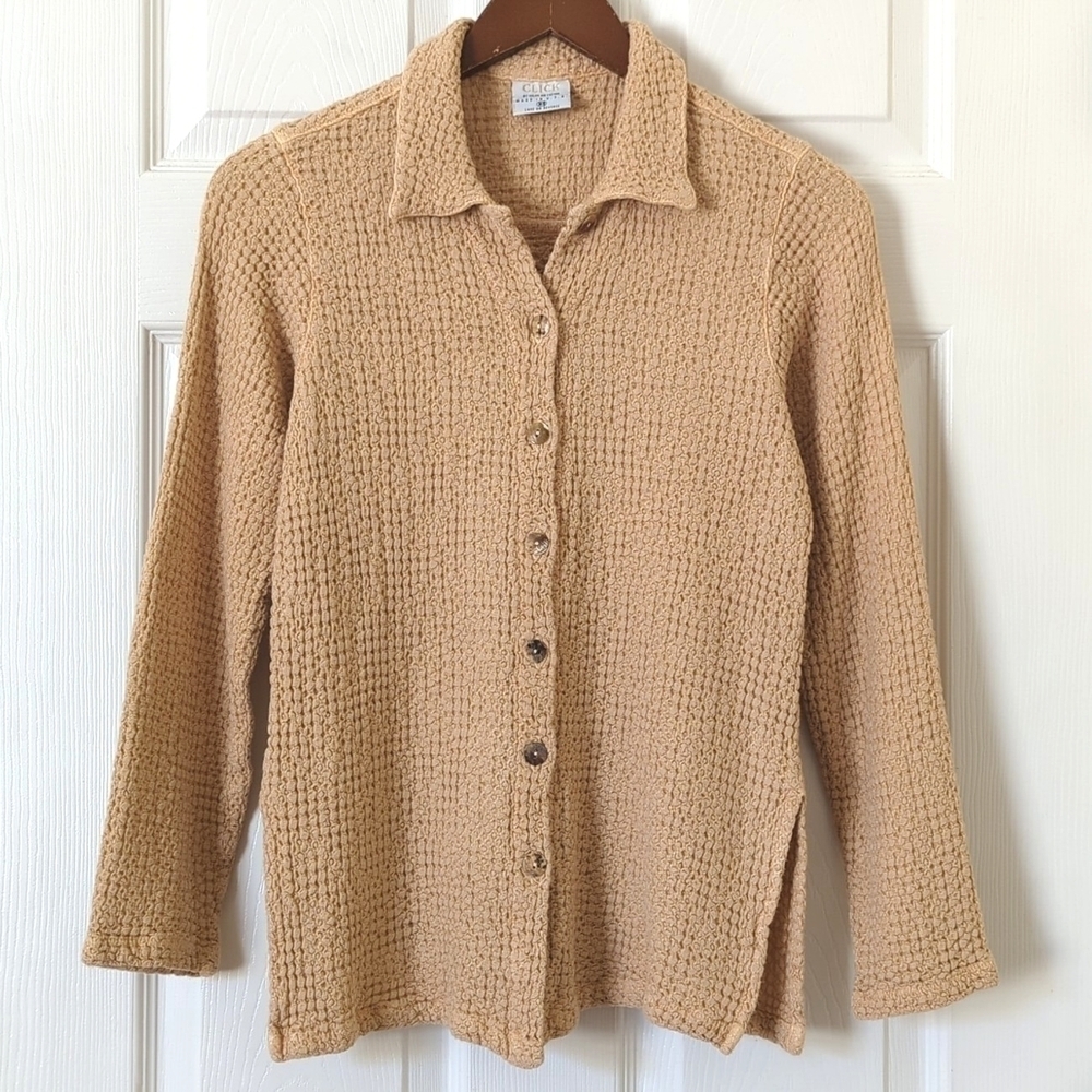Click by Color Me Cotton 90's Vintage Textured Long Sleeve Button Down Top XS